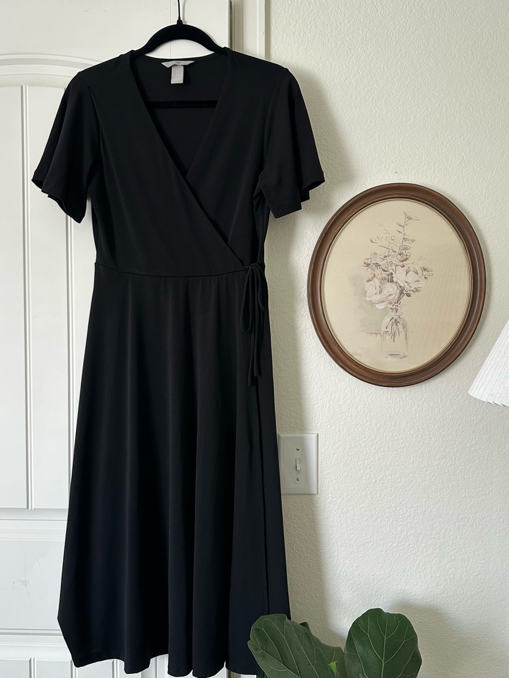 H&M Black A line Midi Wrap Dress Small